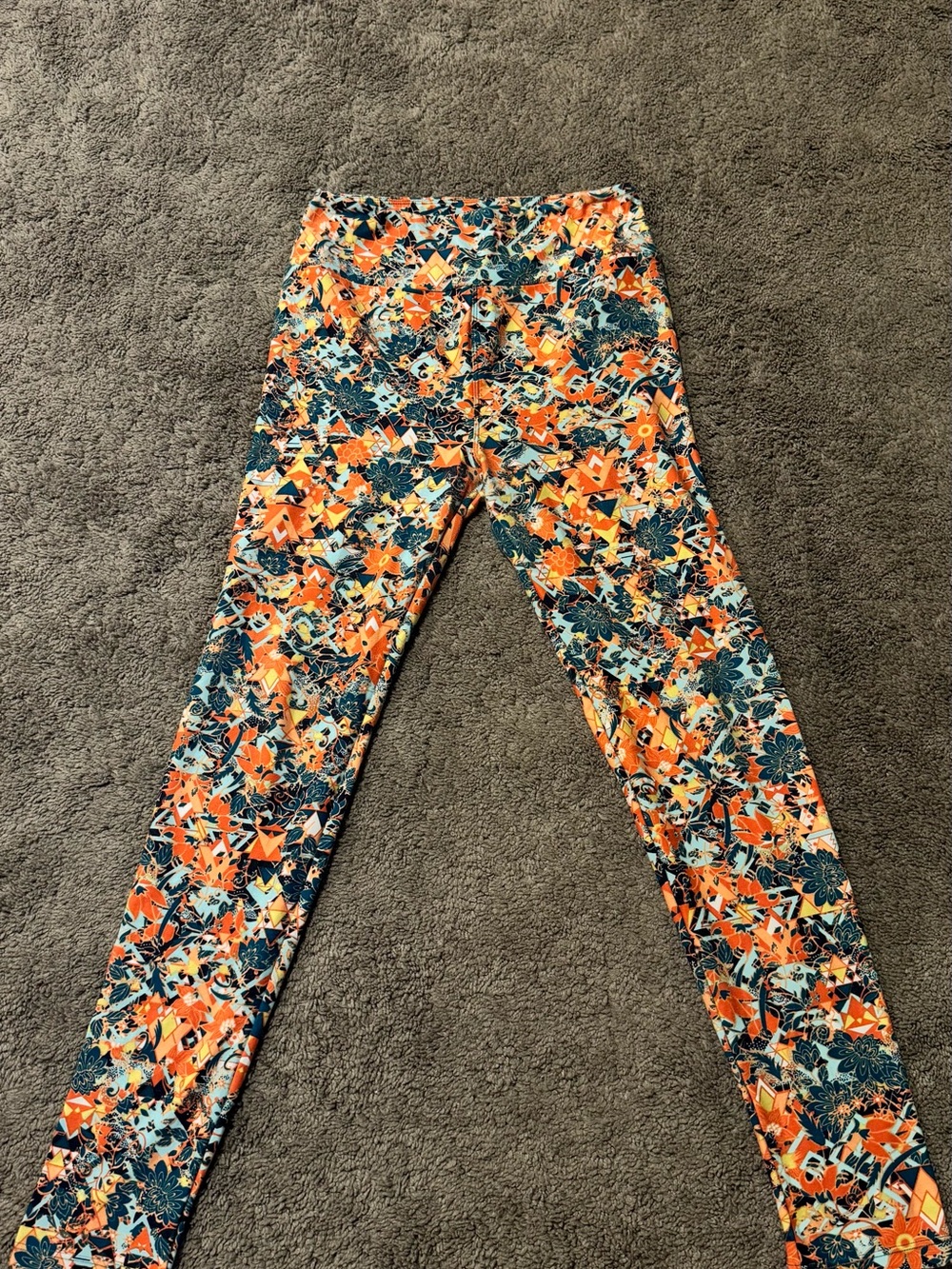 LuLaRoe Orange and Teal Floral-Geometric Leggings